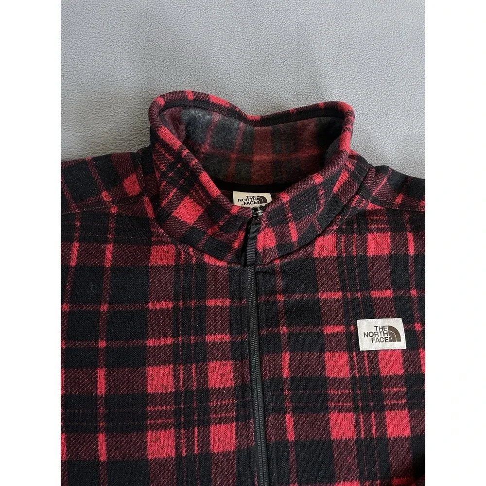The North Face Men's XL Red Black Buffalo Plaid Fleece Quarter Zip Pullover